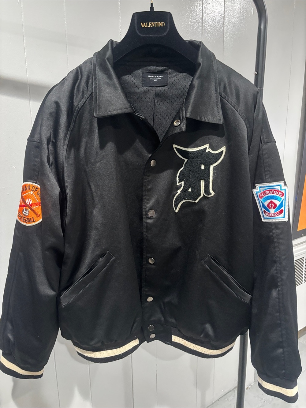 Fear of God Black Varsity Bomber Jacket with Patches Large